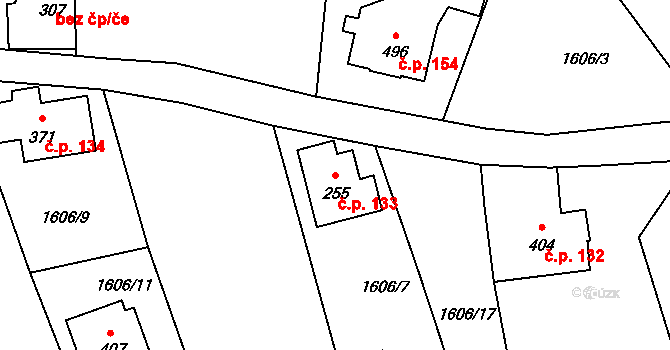 Alšovice 133, Pěnčín na parcele st. 255 v KÚ Alšovice, Katastrální mapa