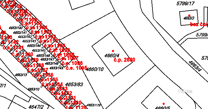 Jihlava 2680 na parcele st. 4660/4 v KÚ Jihlava, Katastrální mapa