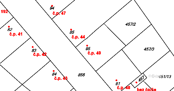Sedlčánky 49, Čelákovice na parcele st. 95 v KÚ Sedlčánky, Katastrální mapa