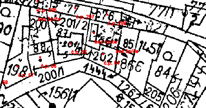 Jablonné v Podještědí 54 na parcele st. 202 v KÚ Jablonné v Podještědí, Katastrální mapa