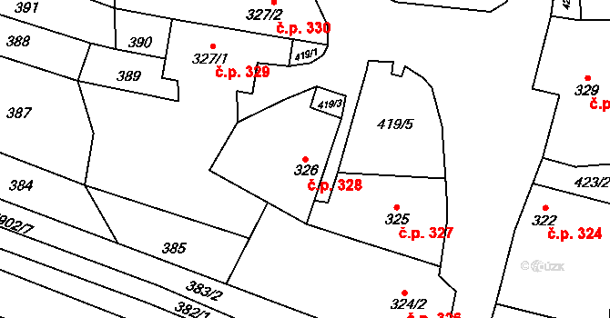 Dambořice 328 na parcele st. 326 v KÚ Dambořice, Katastrální mapa