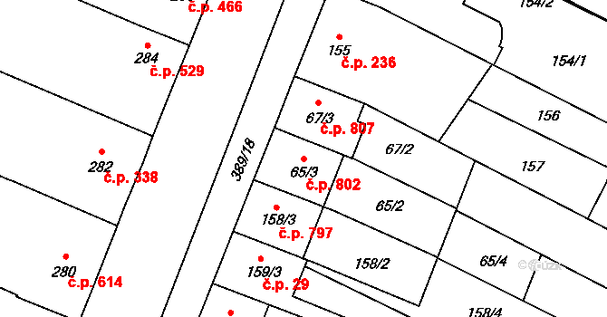 Lužice 802 na parcele st. 65/3 v KÚ Lužice u Hodonína, Katastrální mapa