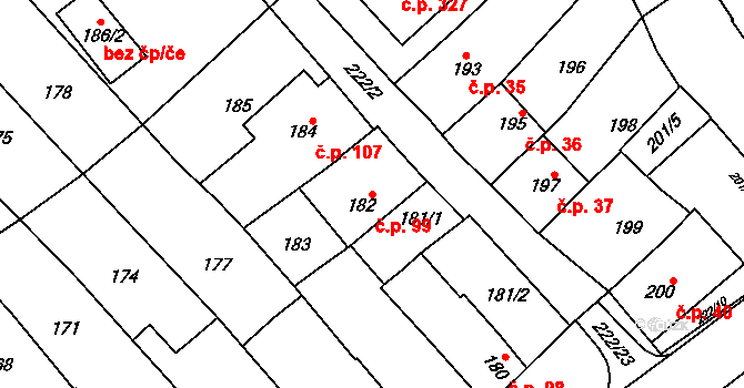 Zarazice 99, Veselí nad Moravou na parcele st. 182 v KÚ Zarazice, Katastrální mapa