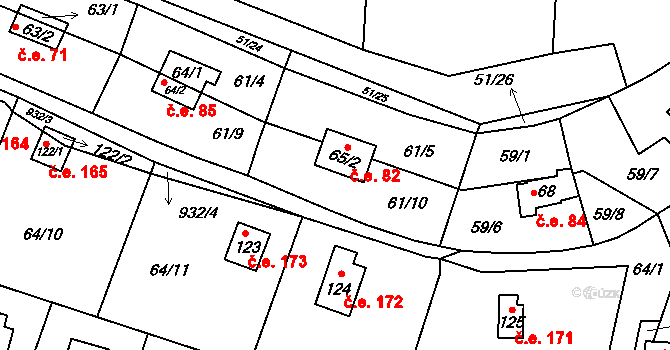 Rounek 82, Vyskytná nad Jihlavou na parcele st. 65/2 v KÚ Rounek, Katastrální mapa