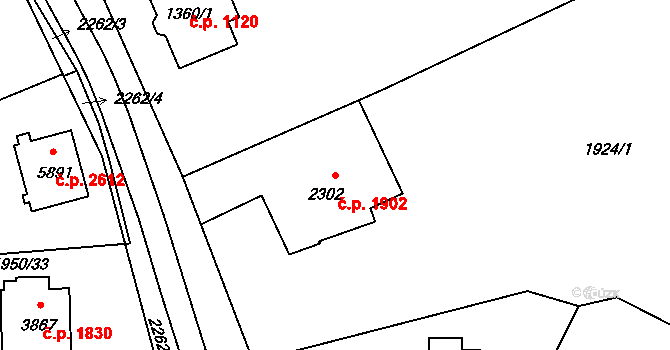 Šumperk 1902 na parcele st. 2302 v KÚ Šumperk, Katastrální mapa