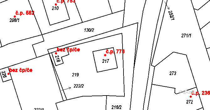 Libušín 773 na parcele st. 217 v KÚ Libušín, Katastrální mapa