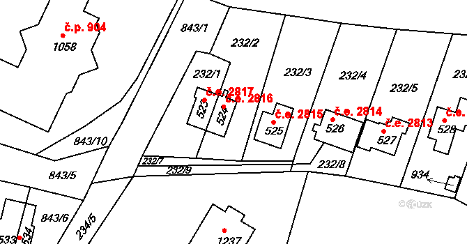 Těptín 2816, Kamenice na parcele st. 524 v KÚ Těptín, Katastrální mapa
