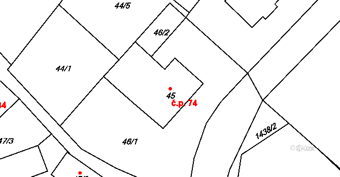 Dolní Pochlovice 74, Kynšperk nad Ohří na parcele st. 45/1 v KÚ Dolní Pochlovice, Katastrální mapa