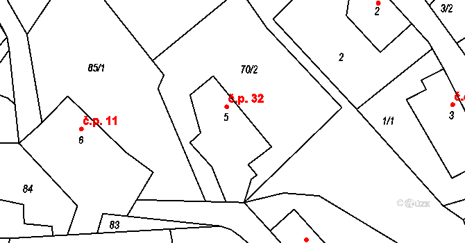 Kobyly 32 na parcele st. 5 v KÚ Kobyly, Katastrální mapa