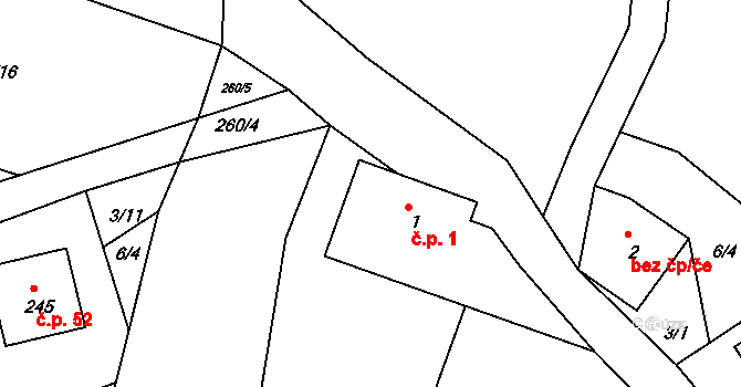 Roudnice 1, Jestřabí v Krkonoších na parcele st. 1 v KÚ Roudnice v Krkonoších, Katastrální mapa