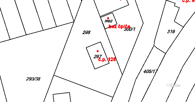 Horní Lhota 128, Blansko na parcele st. 297 v KÚ Horní Lhota u Blanska, Katastrální mapa