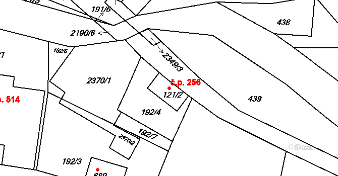Dolní Podluží 256 na parcele st. 121/2 v KÚ Dolní Podluží, Katastrální mapa