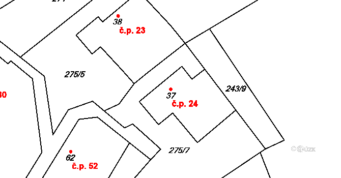 Synalov 24 na parcele st. 37 v KÚ Synalov, Katastrální mapa