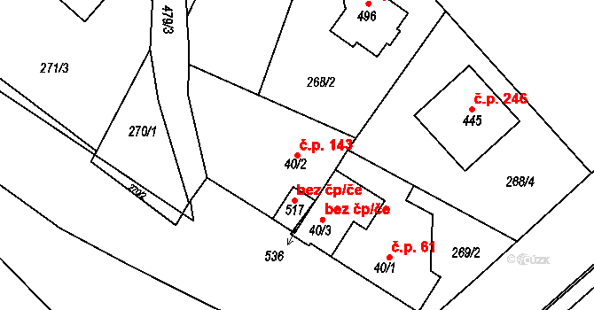 Holohlavy 143 na parcele st. 40/2 v KÚ Holohlavy, Katastrální mapa