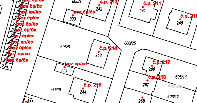 Stěžery 214 na parcele st. 243 v KÚ Stěžery, Katastrální mapa