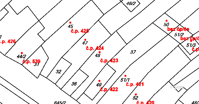 Chvalčov 423 na parcele st. 48 v KÚ Chvalčova Lhota, Katastrální mapa
