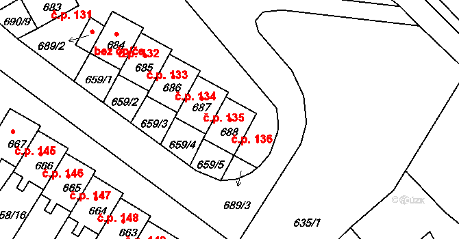 Mimoň V 136, Mimoň na parcele st. 688 v KÚ Mimoň, Katastrální mapa