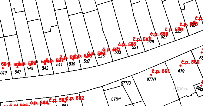 Roudnice nad Labem 593 na parcele st. 535 v KÚ Roudnice nad Labem, Katastrální mapa