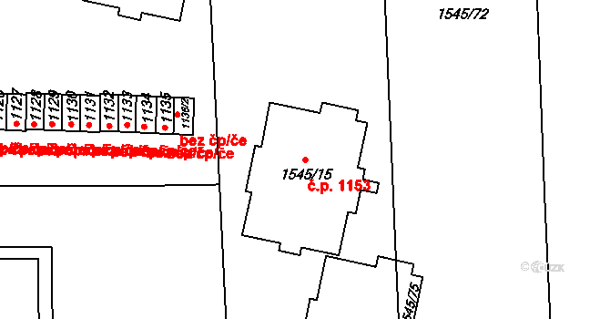 Valašské Meziříčí 1153 na parcele st. 1545/15 v KÚ Valašské Meziříčí-město, Katastrální mapa