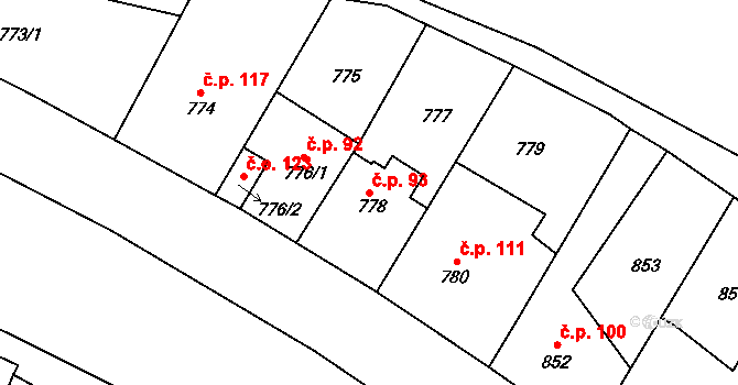 Vaňov 93, Ústí nad Labem na parcele st. 778 v KÚ Vaňov, Katastrální mapa