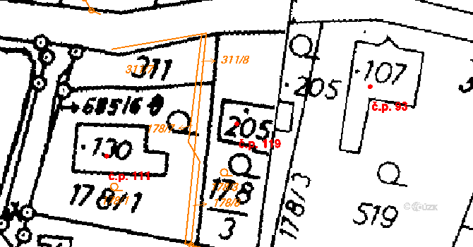 Dlouhoňovice 119 na parcele st. 205 v KÚ Dlouhoňovice, Katastrální mapa