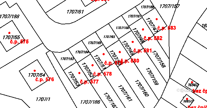 Miřetice u Klášterce nad Ohří 579, Klášterec nad Ohří na parcele st. 1707/51 v KÚ Miřetice u Klášterce nad Ohří, Katastrální mapa