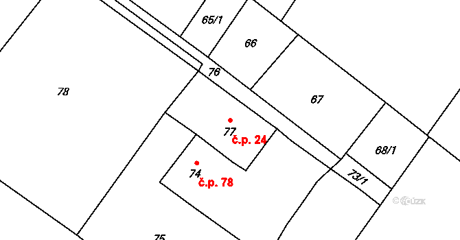 Pudlov 24, Bohumín na parcele st. 77 v KÚ Pudlov, Katastrální mapa