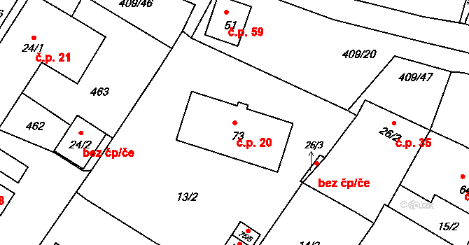 Kornice 20, Litomyšl na parcele st. 73 v KÚ Kornice, Katastrální mapa