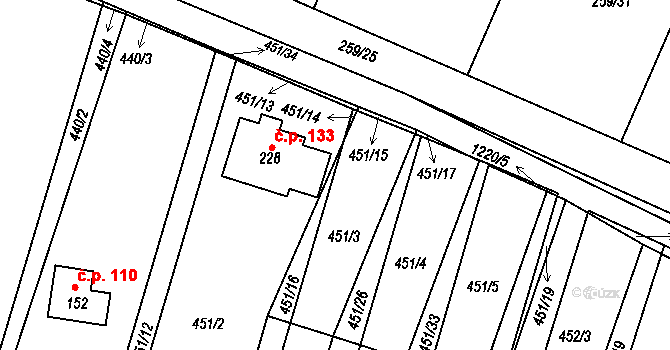 Javorník 5 na parcele st. 451/3 v KÚ Javorník u Svitav, Katastrální mapa