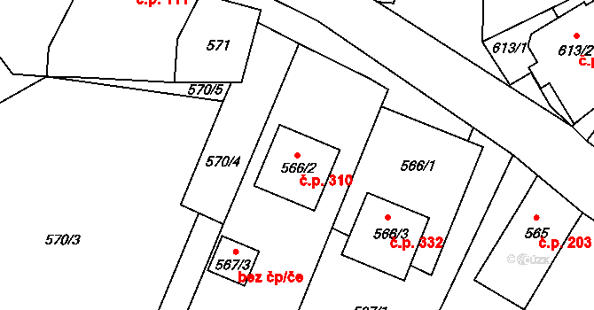 Bořitov 310 na parcele st. 566/2 v KÚ Bořitov, Katastrální mapa