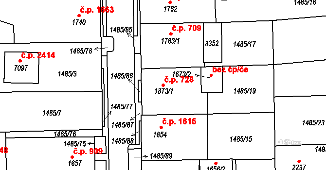 Cheb 728 na parcele st. 1873/1 v KÚ Cheb, Katastrální mapa