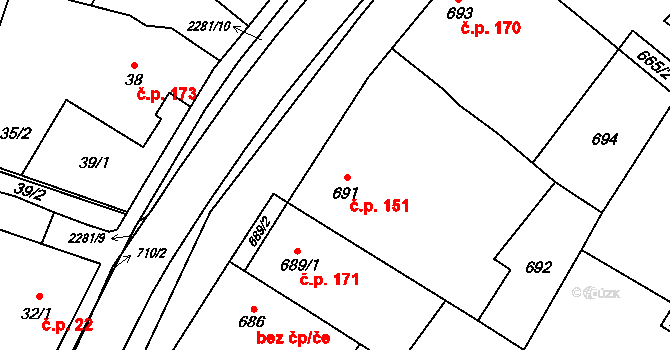 Suchdol nad Lužnicí 151 na parcele st. 691 v KÚ Suchdol nad Lužnicí, Katastrální mapa