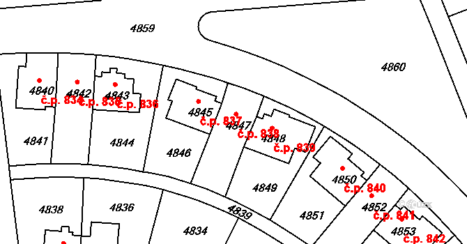 Záběhlice 838, Praha na parcele st. 4847 v KÚ Záběhlice, Katastrální mapa