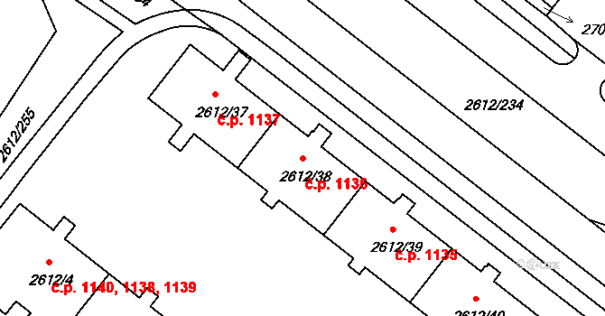 Braník 1136, Praha na parcele st. 2612/38 v KÚ Braník, Katastrální mapa