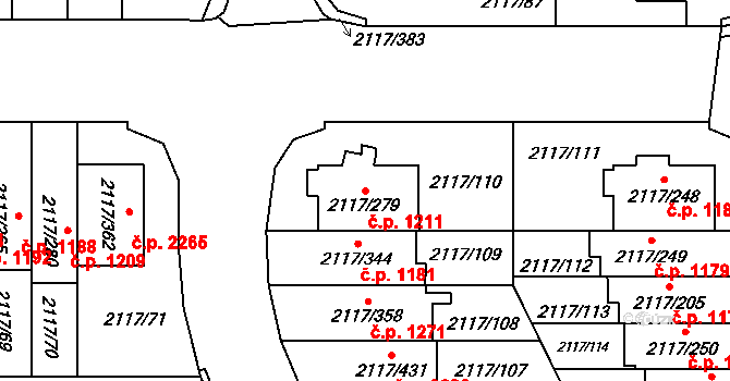 Chodov 1211, Praha na parcele st. 2117/279 v KÚ Chodov, Katastrální mapa