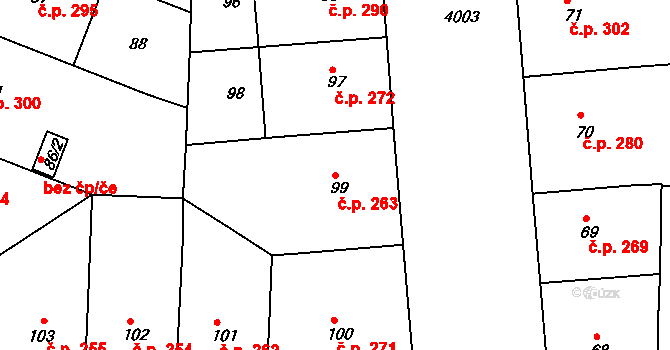 Dejvice 263, Praha na parcele st. 99 v KÚ Dejvice, Katastrální mapa