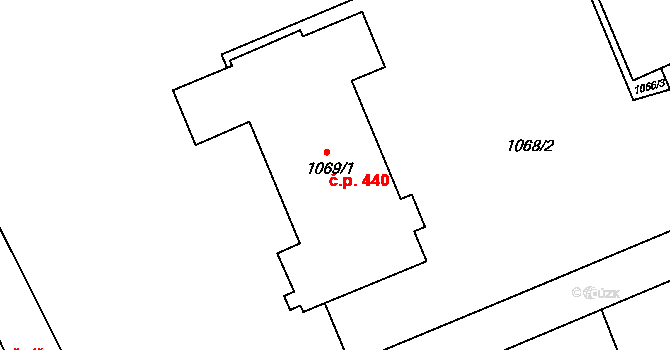 Suchdol 440, Praha na parcele st. 1069/1 v KÚ Suchdol, Katastrální mapa