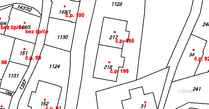 Černý Důl 196 na parcele st. 218 v KÚ Černý Důl, Katastrální mapa