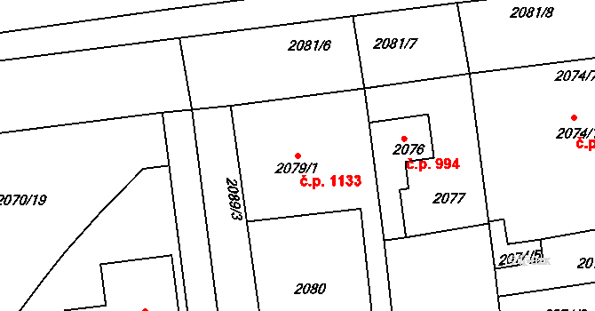 Strážnice 1133 na parcele st. 2079/1 v KÚ Strážnice na Moravě, Katastrální mapa