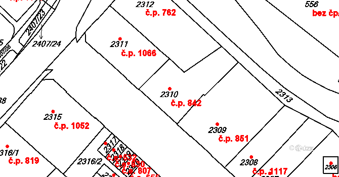 Chomutov 842 na parcele st. 2310 v KÚ Chomutov I, Katastrální mapa