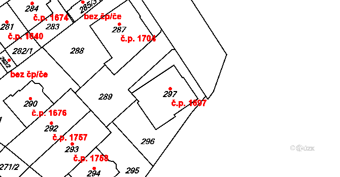 Chomutov 1697 na parcele st. 297 v KÚ Chomutov I, Katastrální mapa