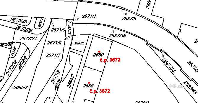 Chomutov 3673 na parcele st. 2669 v KÚ Chomutov I, Katastrální mapa