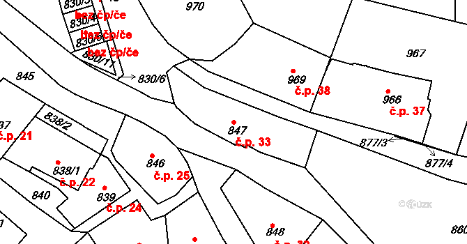 Teplické Předměstí 33, Bílina na parcele st. 847 v KÚ Bílina, Katastrální mapa