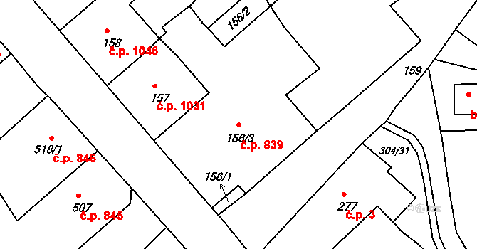 Rumburk 1 839, Rumburk na parcele st. 156/3 v KÚ Rumburk, Katastrální mapa