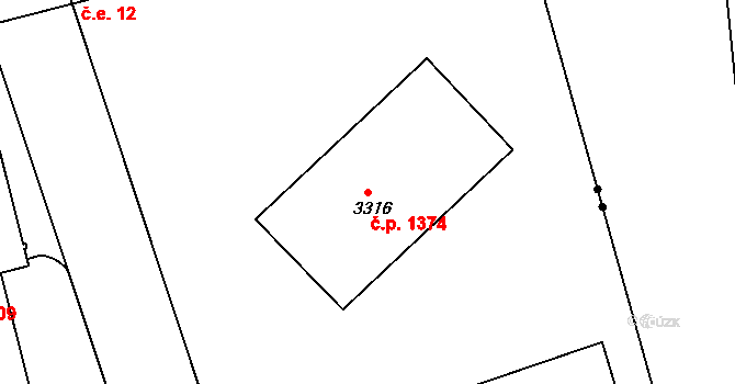 Pražské Předměstí 1374, Hradec Králové na parcele st. 3316 v KÚ Pražské Předměstí, Katastrální mapa