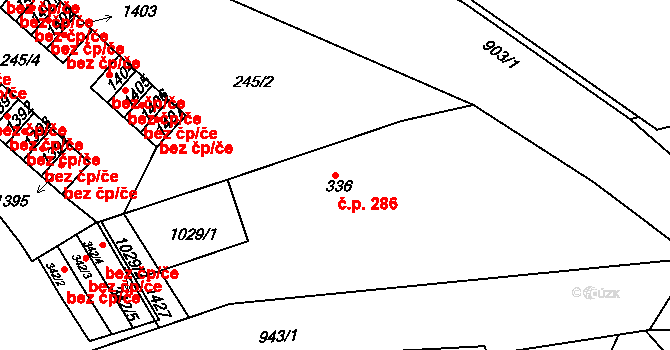 Hostinné 286 na parcele st. 336 v KÚ Hostinné, Katastrální mapa