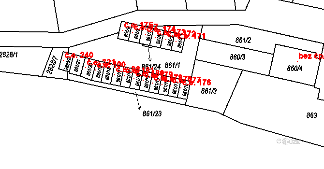 Střelice 170 na parcele st. 861/12 v KÚ Střelice u Brna, Katastrální mapa