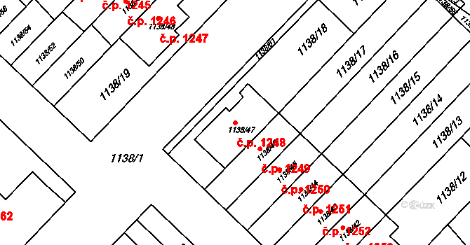 Kuřim 1248 na parcele st. 1138/47 v KÚ Kuřim, Katastrální mapa
