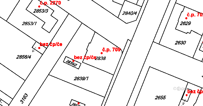 Bolevec 709, Plzeň na parcele st. 2838 v KÚ Bolevec, Katastrální mapa