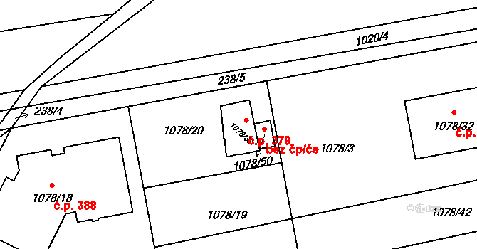 Lipůvka 379 na parcele st. 1078/33 v KÚ Lipůvka, Katastrální mapa
